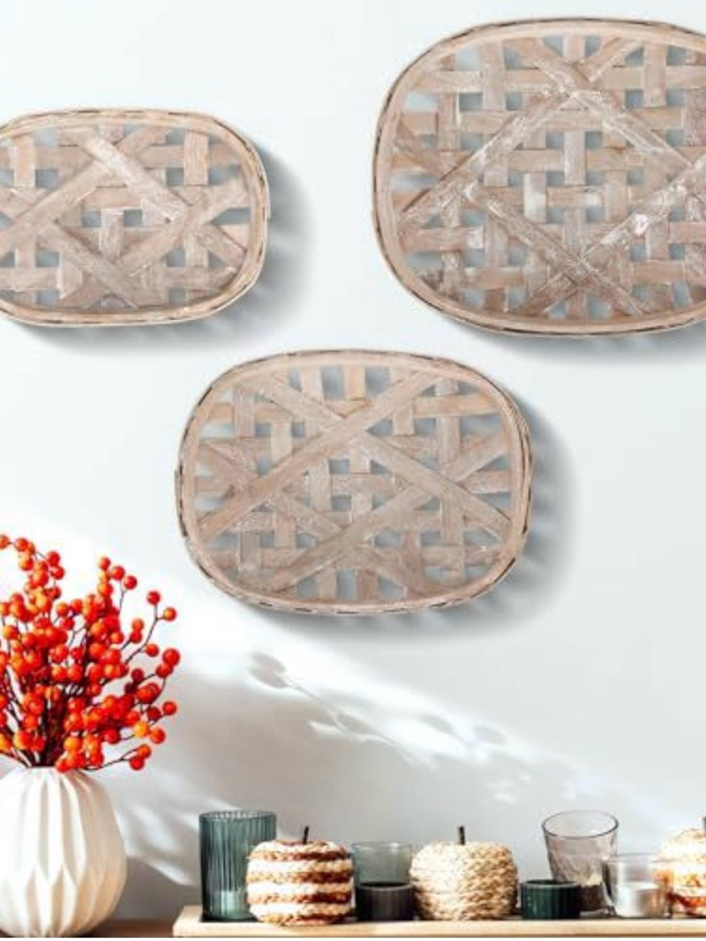 Woven Oval Wall Basket Set in Weathered Natural - Rustic Home Accent